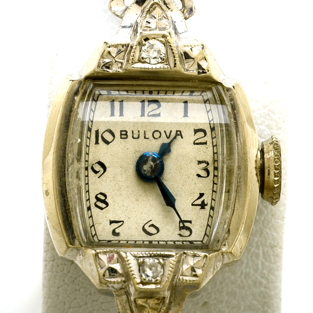 Women's Vintage Bulova 14K White Gold Diamond Watch Bracelet