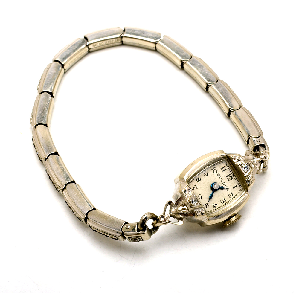 Women's Vintage Bulova 14K White Gold Diamond Watch Bracelet