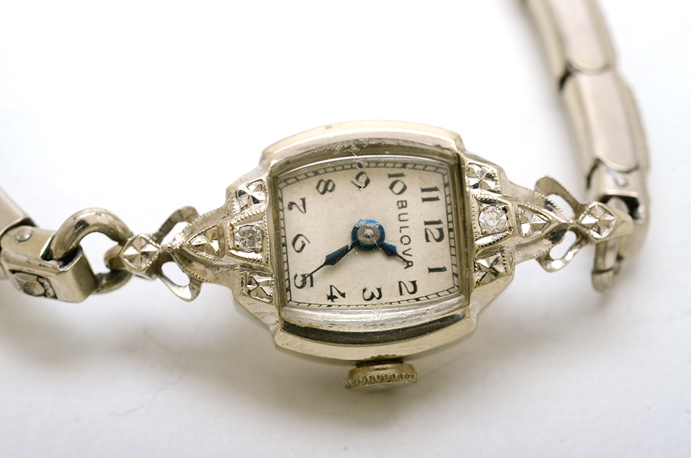 Women's Vintage Bulova 14K White Gold Diamond Watch Bracelet