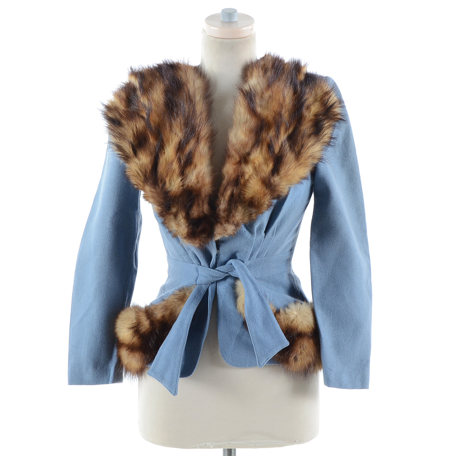 Circa 1940s Blue Blazer with Fitch Fur Trim