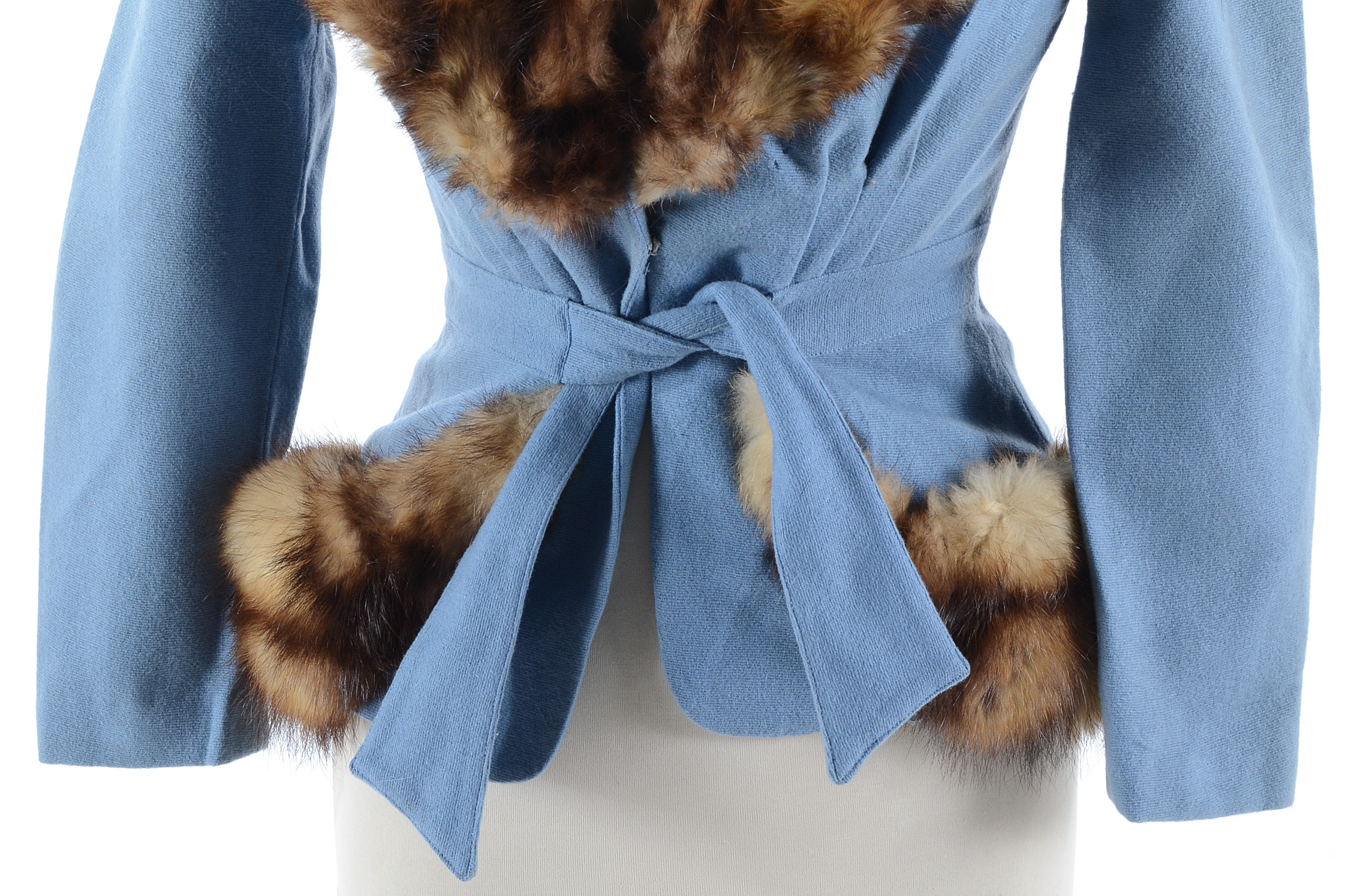 Circa 1940s Blue Blazer with Fitch Fur Trim