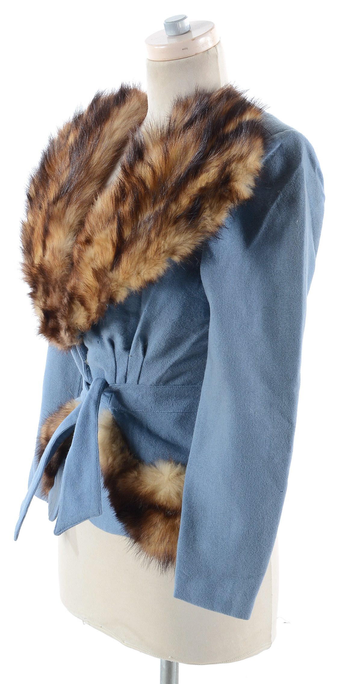 Circa 1940s Blue Blazer with Fitch Fur Trim