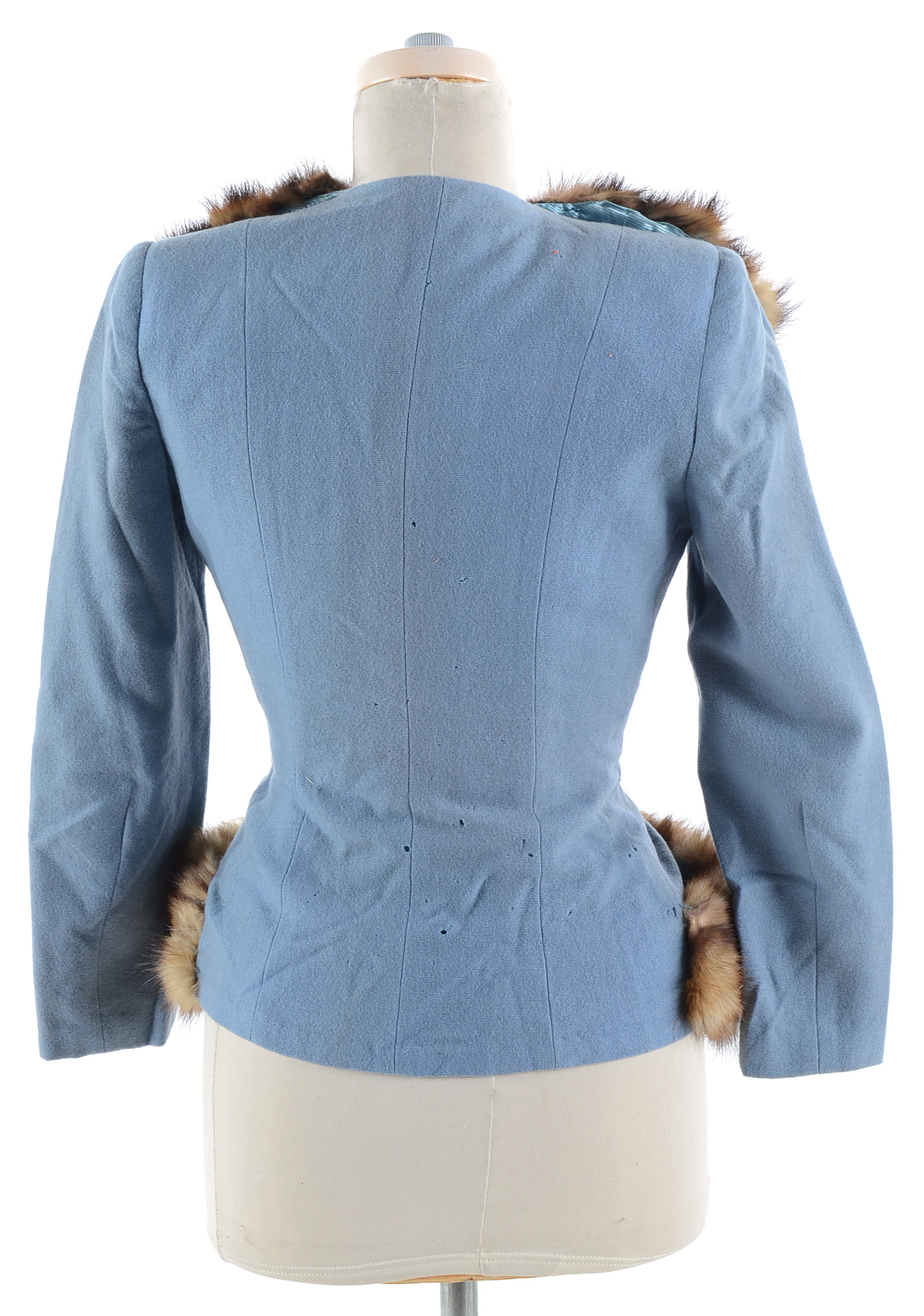 Circa 1940s Blue Blazer with Fitch Fur Trim