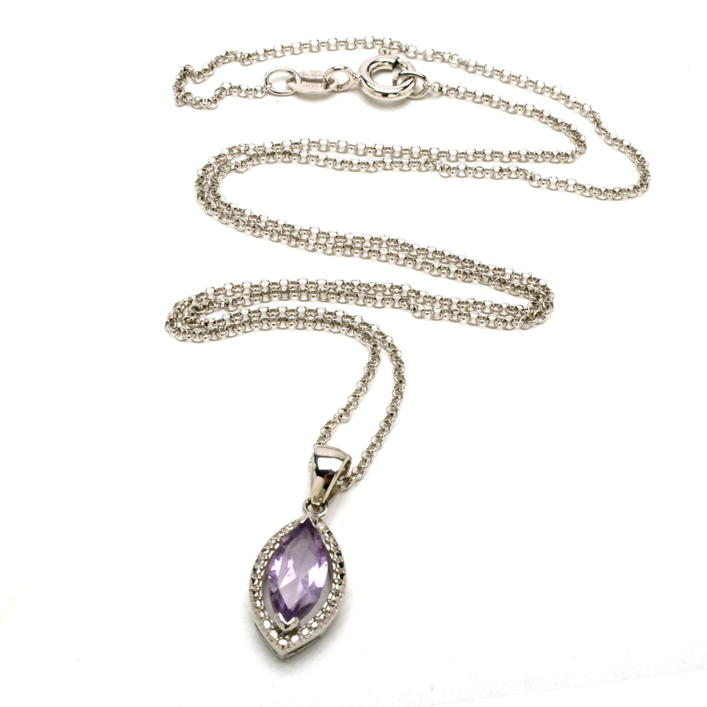 Sterling Silver Amethyst White Topaz Ring and Amethyst Necklace