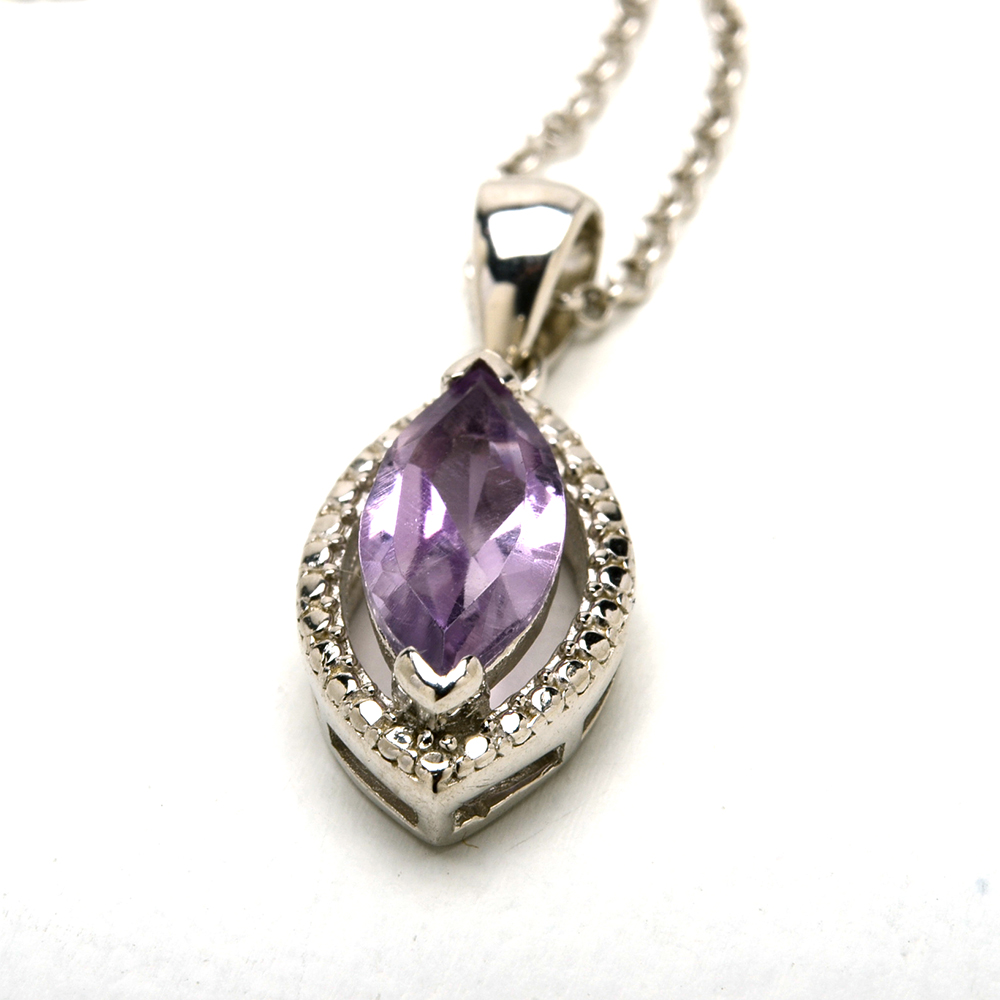 Sterling Silver Amethyst White Topaz Ring and Amethyst Necklace