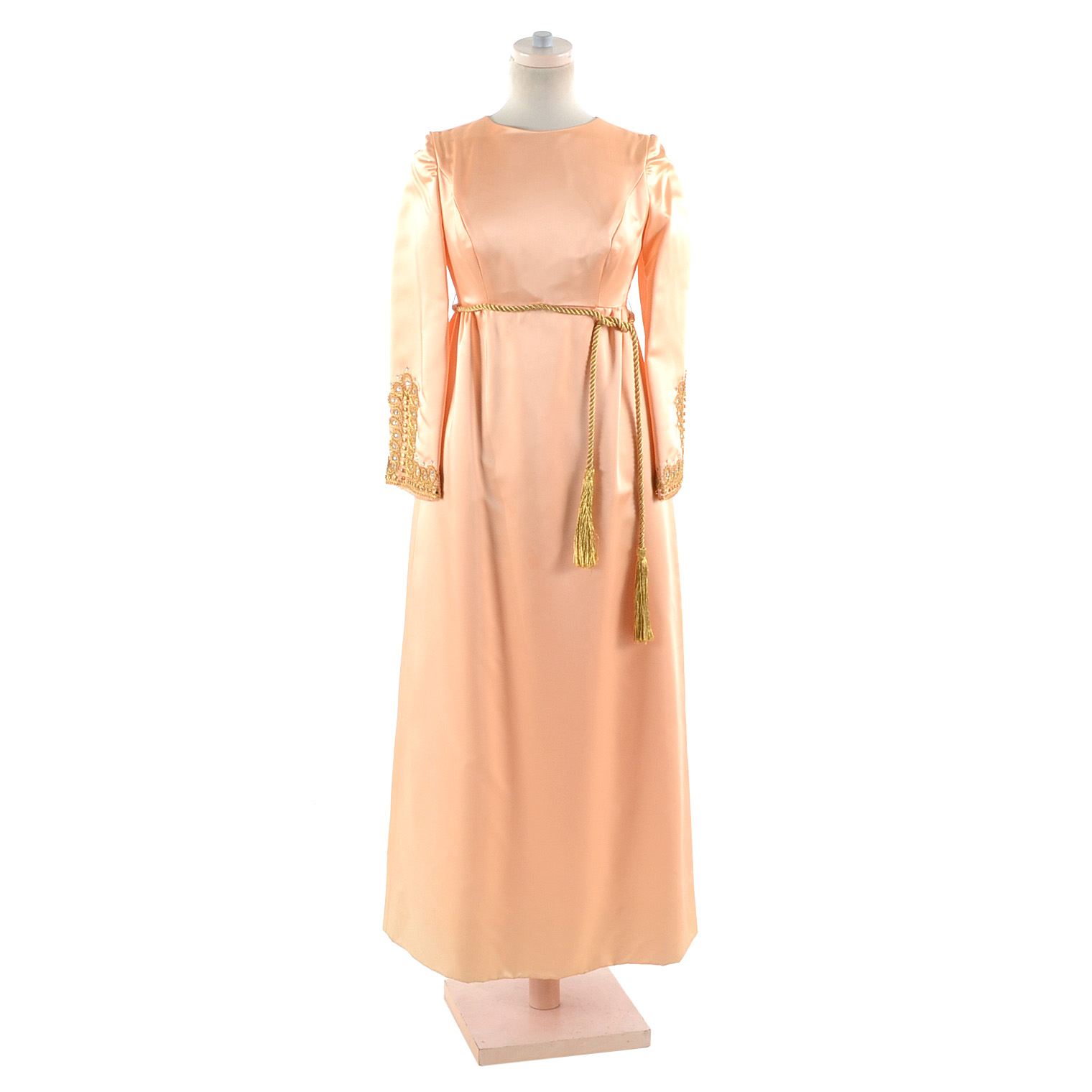 1960s Embellished Satin Maxi Dress