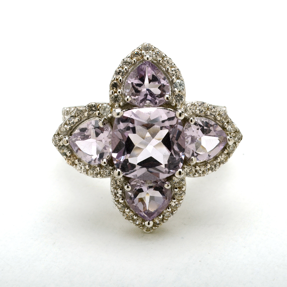 Sterling Silver Amethyst White Topaz Ring and Amethyst Necklace