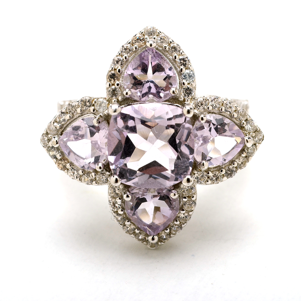 Sterling Silver Amethyst White Topaz Ring and Amethyst Necklace