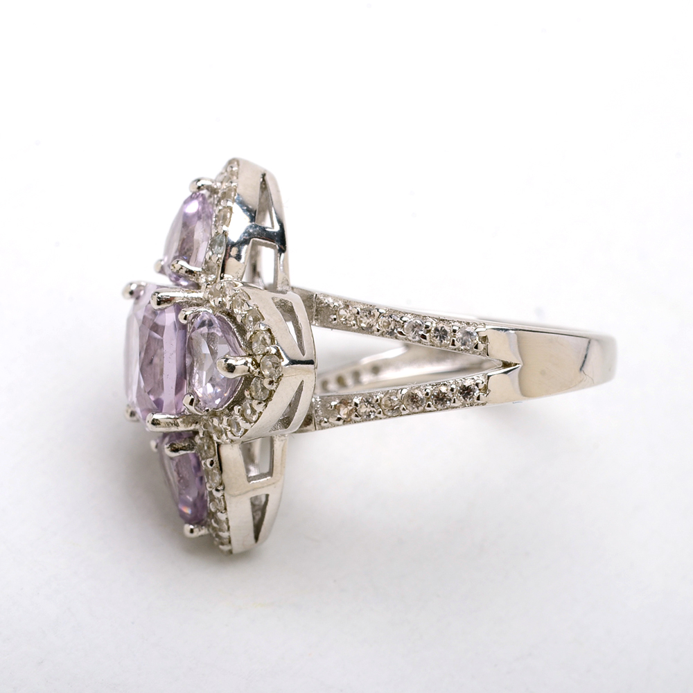 Sterling Silver Amethyst White Topaz Ring and Amethyst Necklace