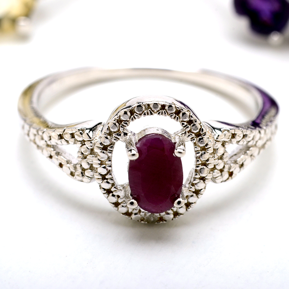 Three Sterling Silver Rings with Semi-Precious Gemstones