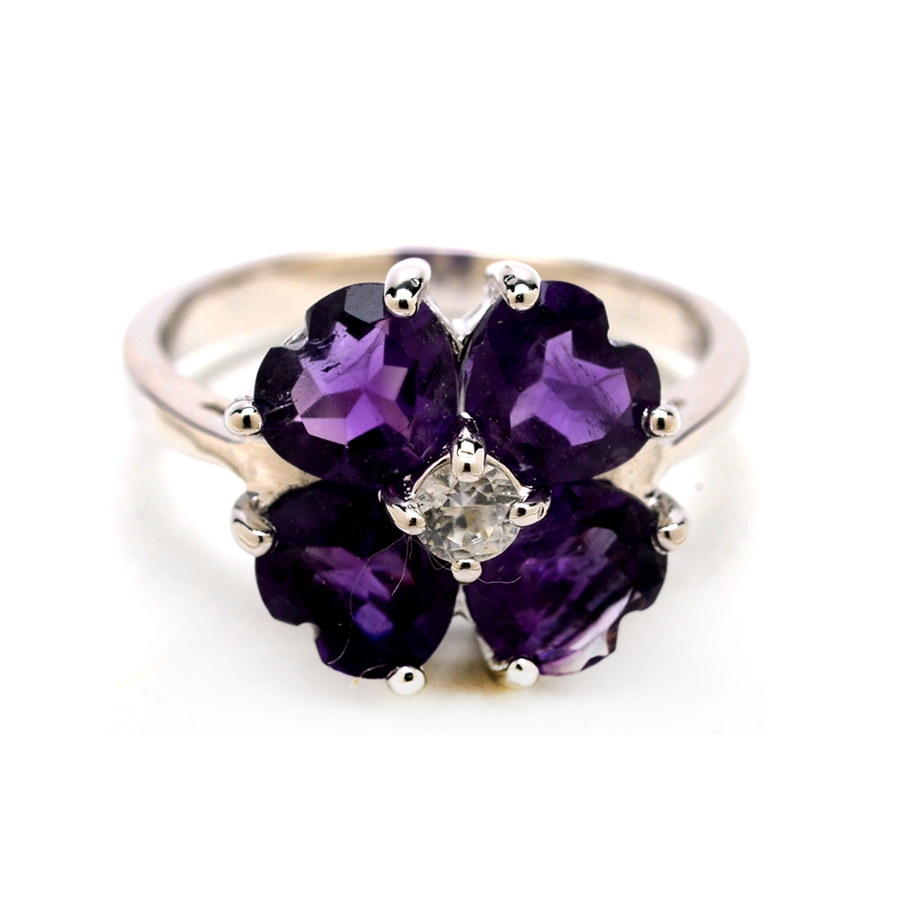 Three Sterling Silver Rings with Semi-Precious Gemstones