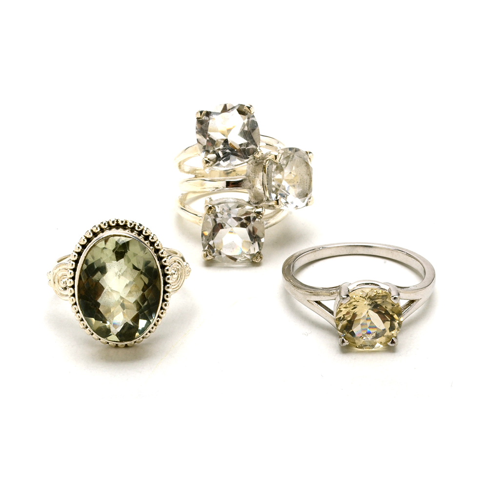 Three Sterling Silver Rings with Semi-Precious Gemstones