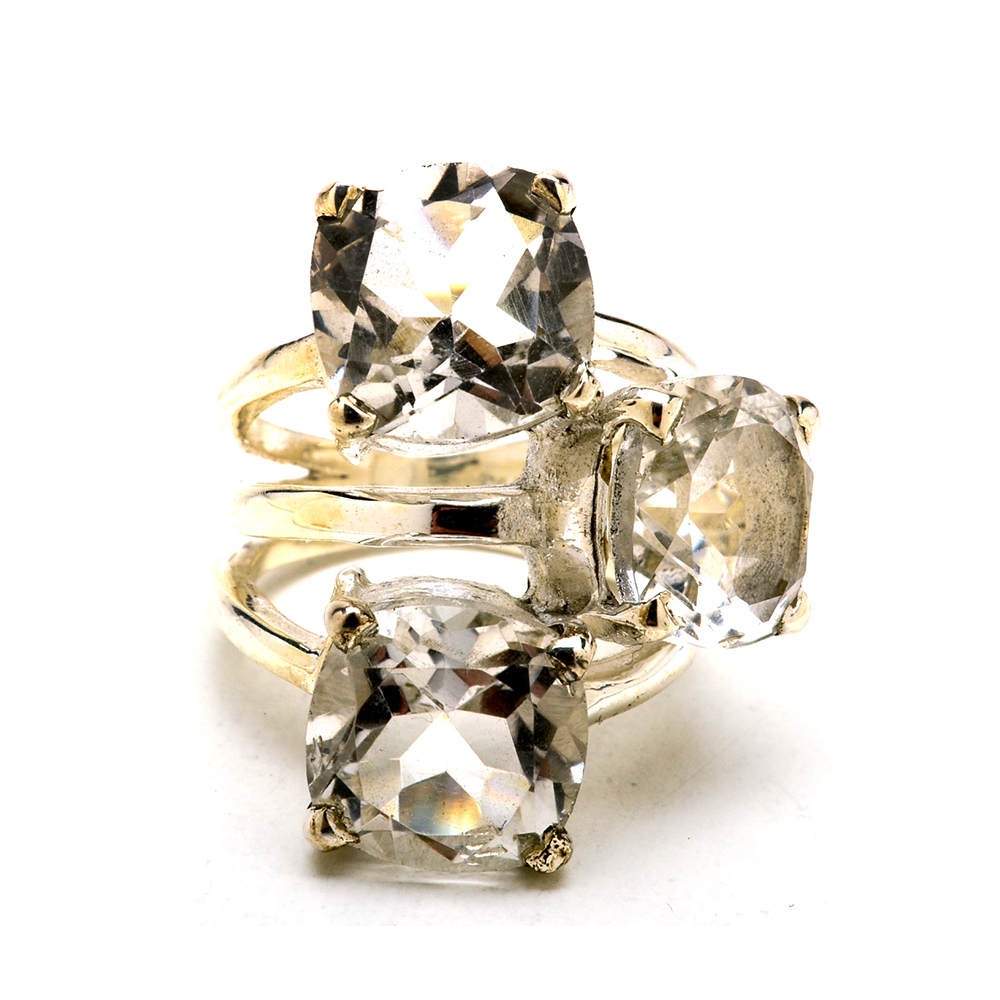 Three Sterling Silver Rings with Semi-Precious Gemstones