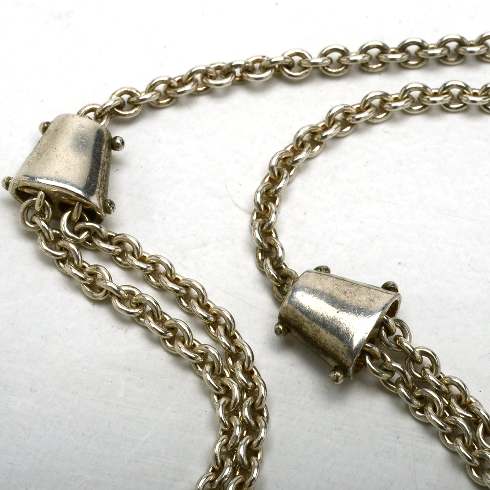 Sterling and 18K Yellow Gold Diamond Double Ring Pendant Necklace