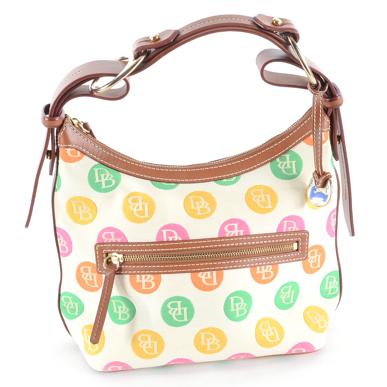 Dooney & Bourke Leather Trimmed Logo Jacquard Shoulder Bag