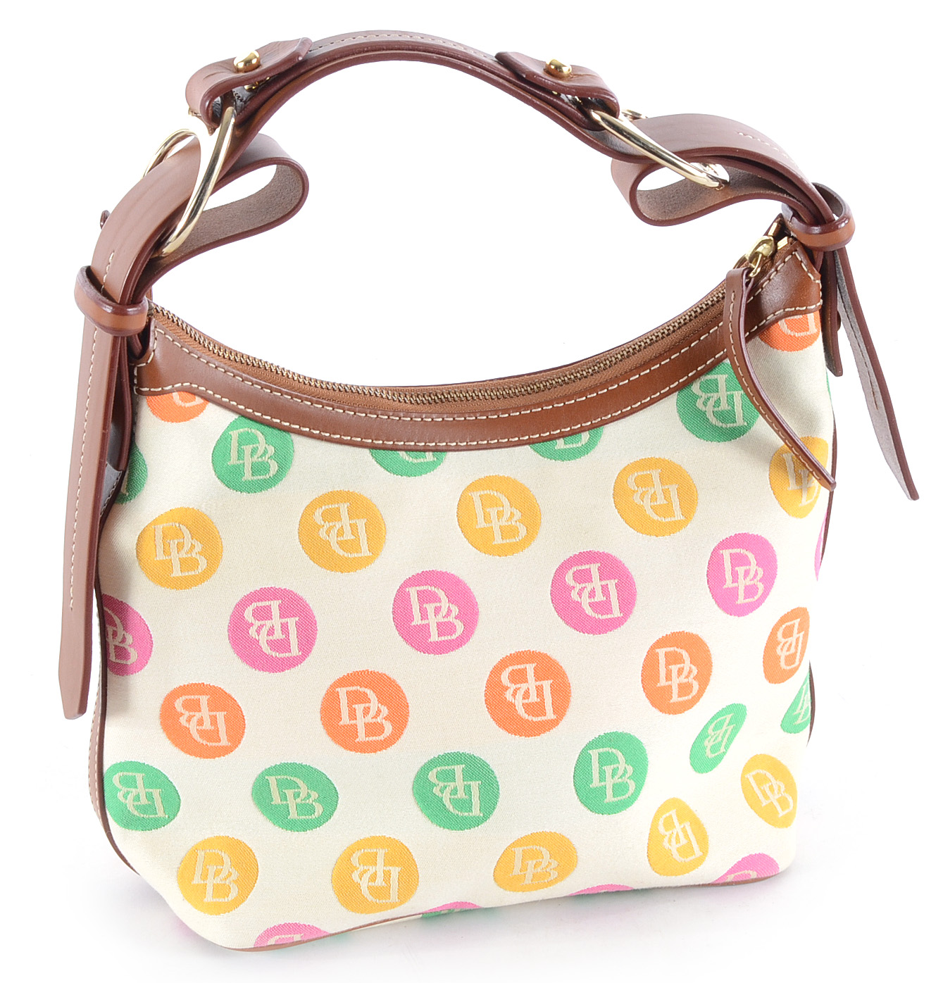 Dooney & Bourke Leather Trimmed Logo Jacquard Shoulder Bag