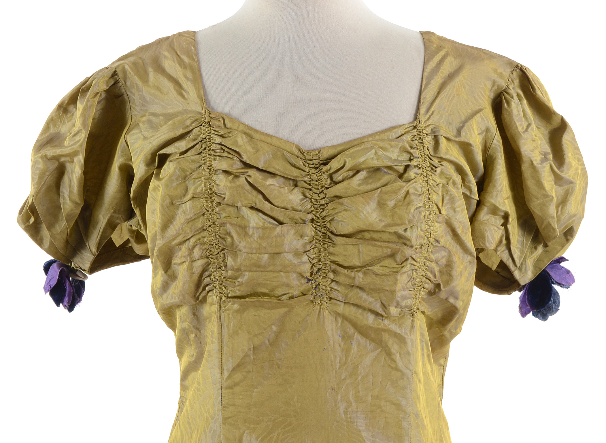 Circa 1930s Chartreuse Dress with Purple Trim