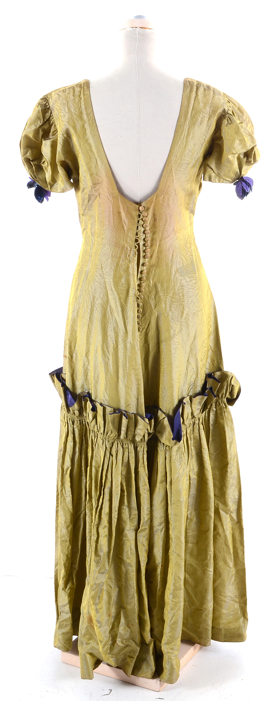 Circa 1930s Chartreuse Dress with Purple Trim