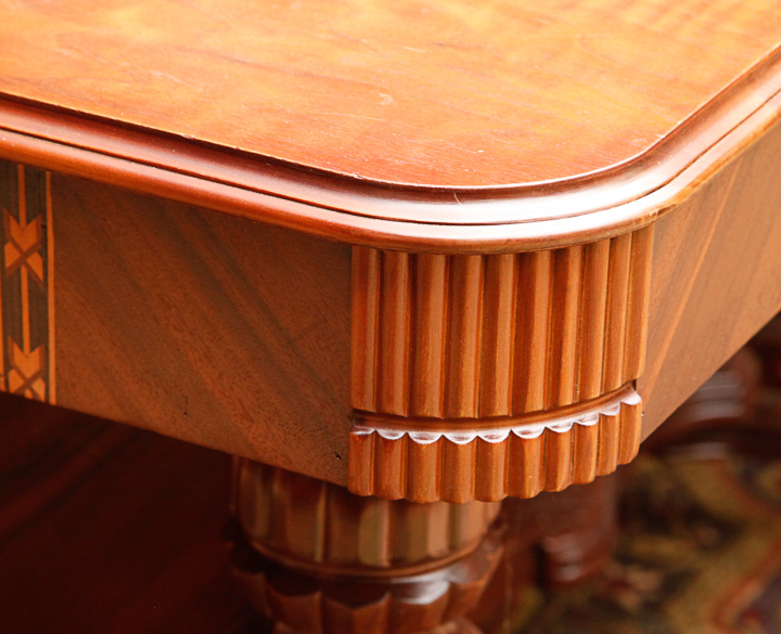 Art Deco-Inspired Burl Veneer and Inlaid Marquetry Dining Table