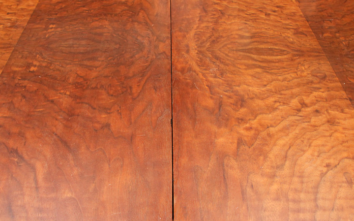 Art Deco-Inspired Burl Veneer and Inlaid Marquetry Dining Table