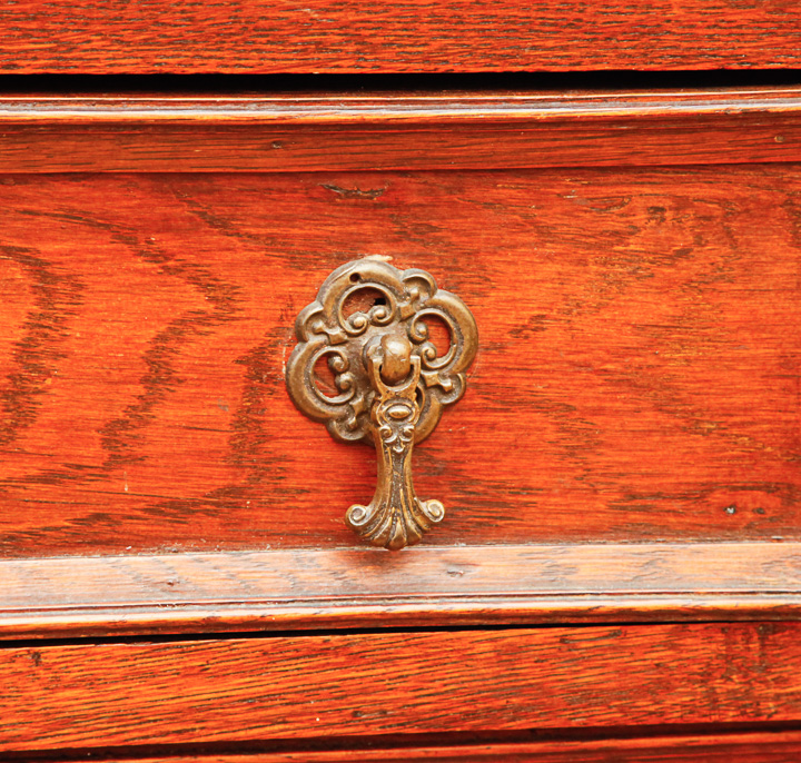 Antique English Red Oak Jacobean Revival Slant Lid Secretary