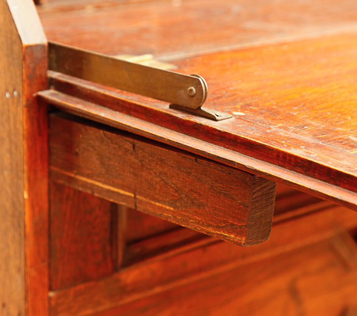 Antique English Red Oak Jacobean Revival Slant Lid Secretary