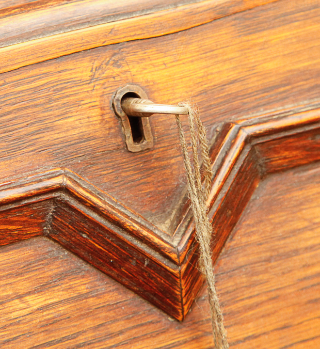 Antique English Red Oak Jacobean Revival Slant Lid Secretary