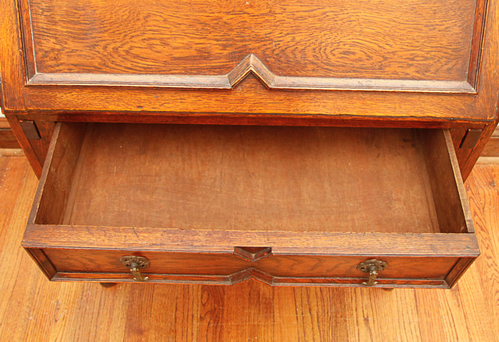 Antique English Red Oak Jacobean Revival Slant Lid Secretary