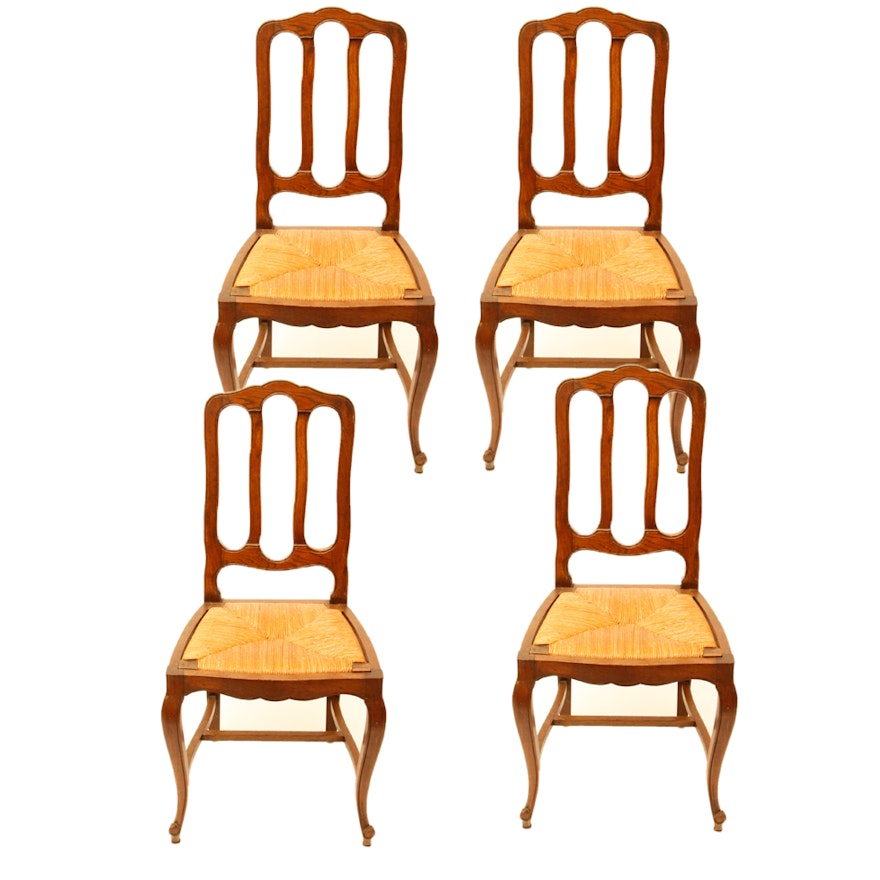 Louis XV-Style Oak Chairs with Rush Seats