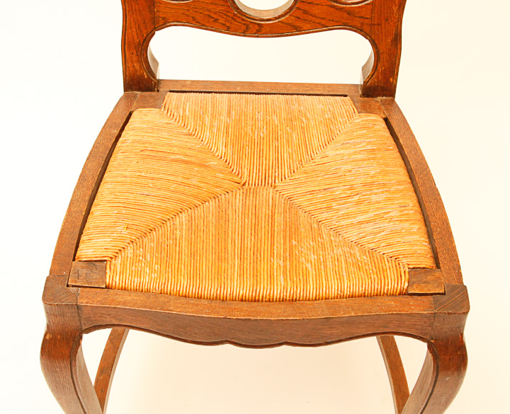 Louis XV-Style Oak Chairs with Rush Seats