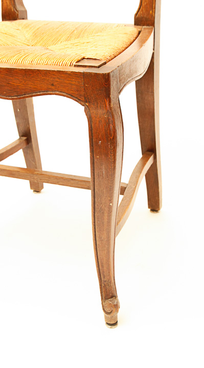 Louis XV-Style Oak Chairs with Rush Seats