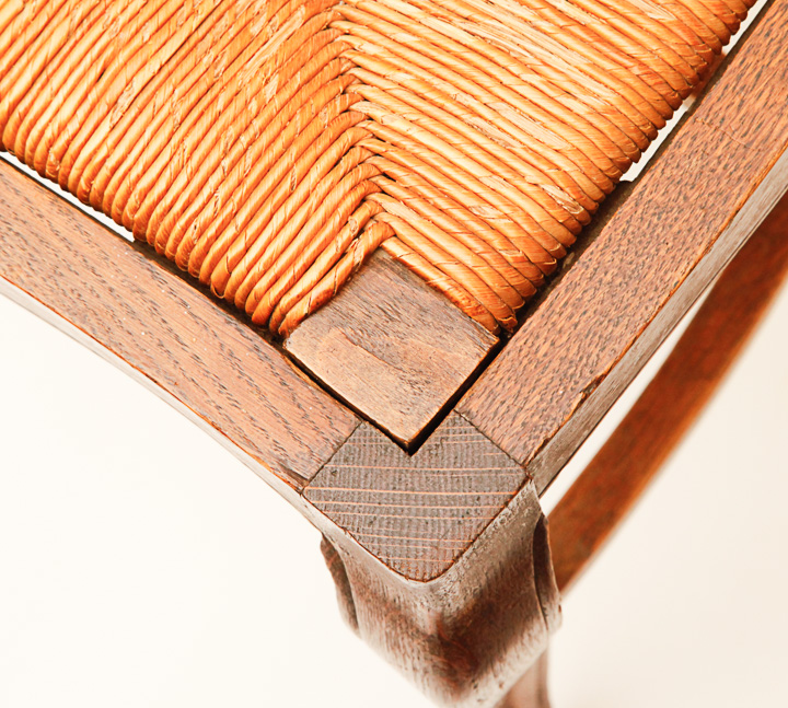 Louis XV-Style Oak Chairs with Rush Seats