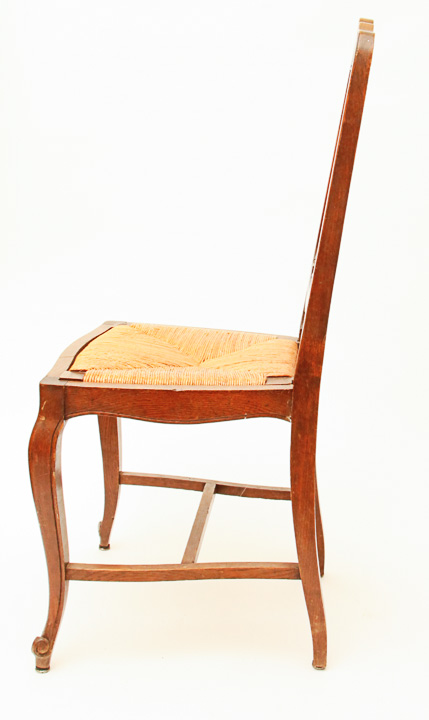 Louis XV-Style Oak Chairs with Rush Seats