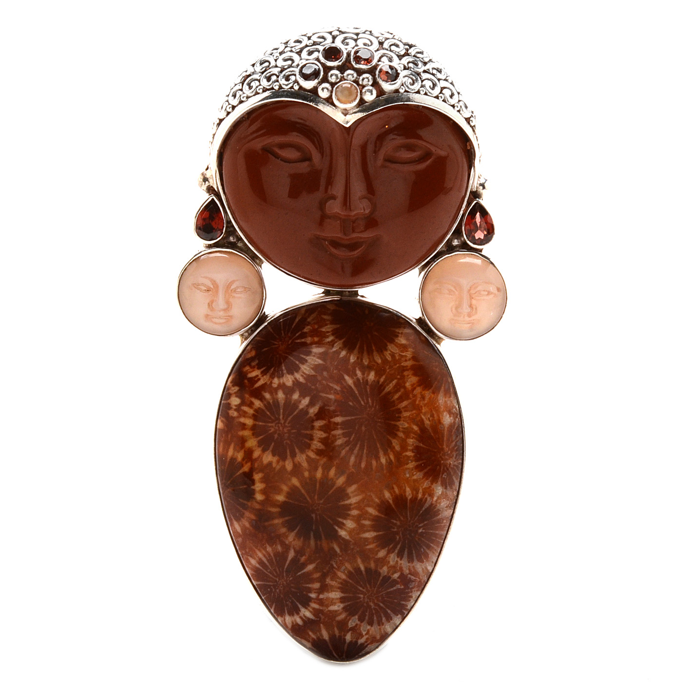 Sajen Sterling Silver Multi-Stone Carved Pendant/Brooch