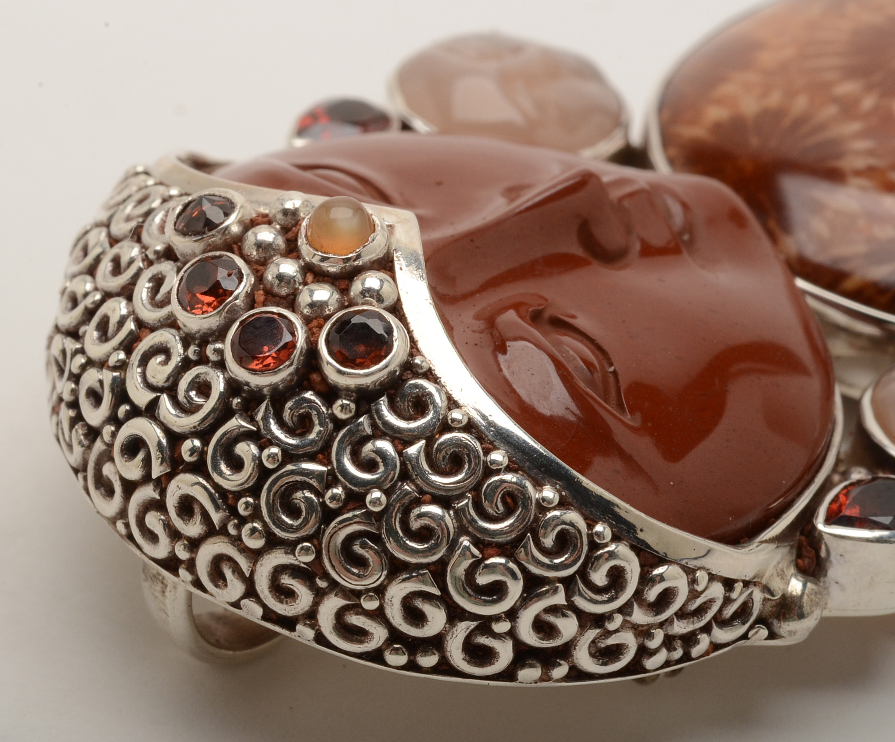 Sajen Sterling Silver Multi-Stone Carved Pendant/Brooch