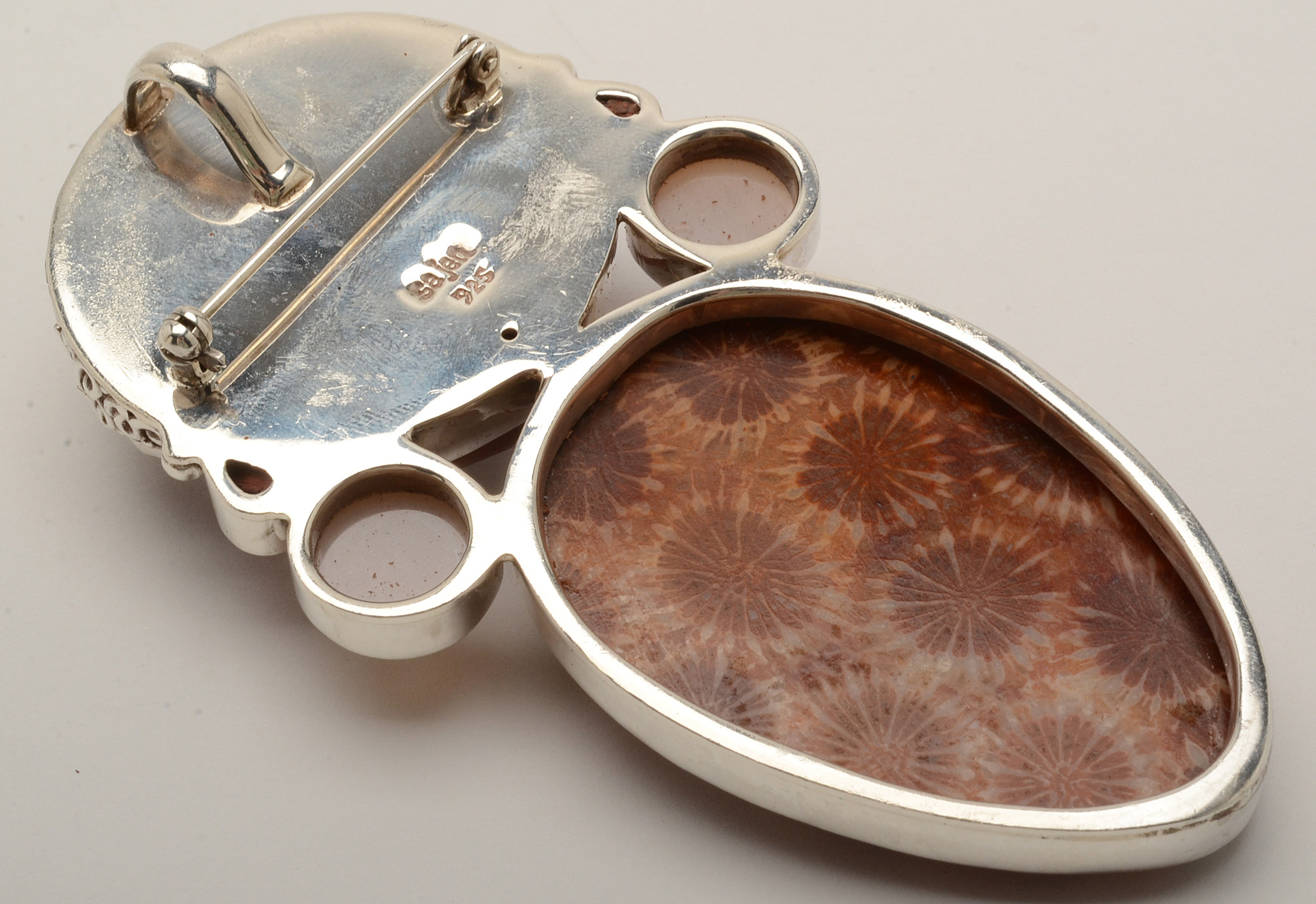 Sajen Sterling Silver Multi-Stone Carved Pendant/Brooch