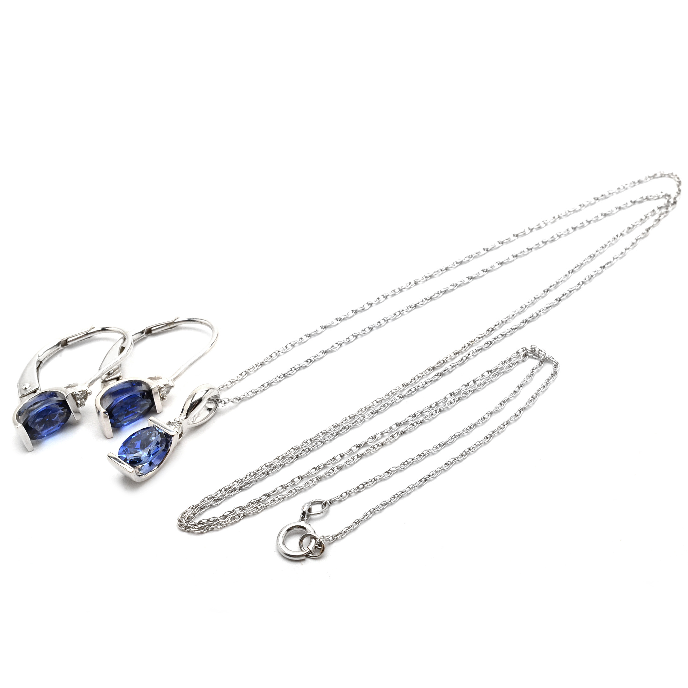 10K White Gold Diamond and Synthetic Sapphire Demi-Parure Set