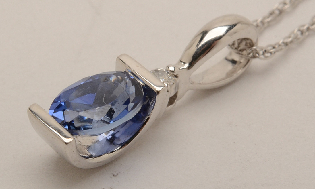 10K White Gold Diamond and Synthetic Sapphire Demi-Parure Set