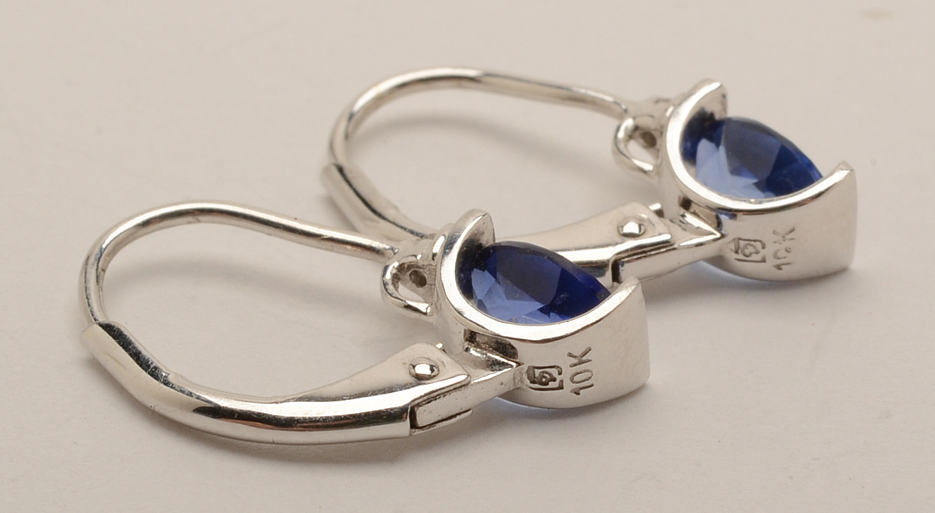 10K White Gold Diamond and Synthetic Sapphire Demi-Parure Set