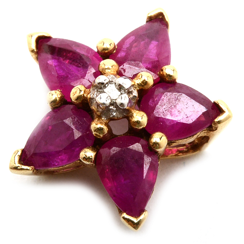 10K Yellow Gold Diamond and Ruby Star Slide Pendant