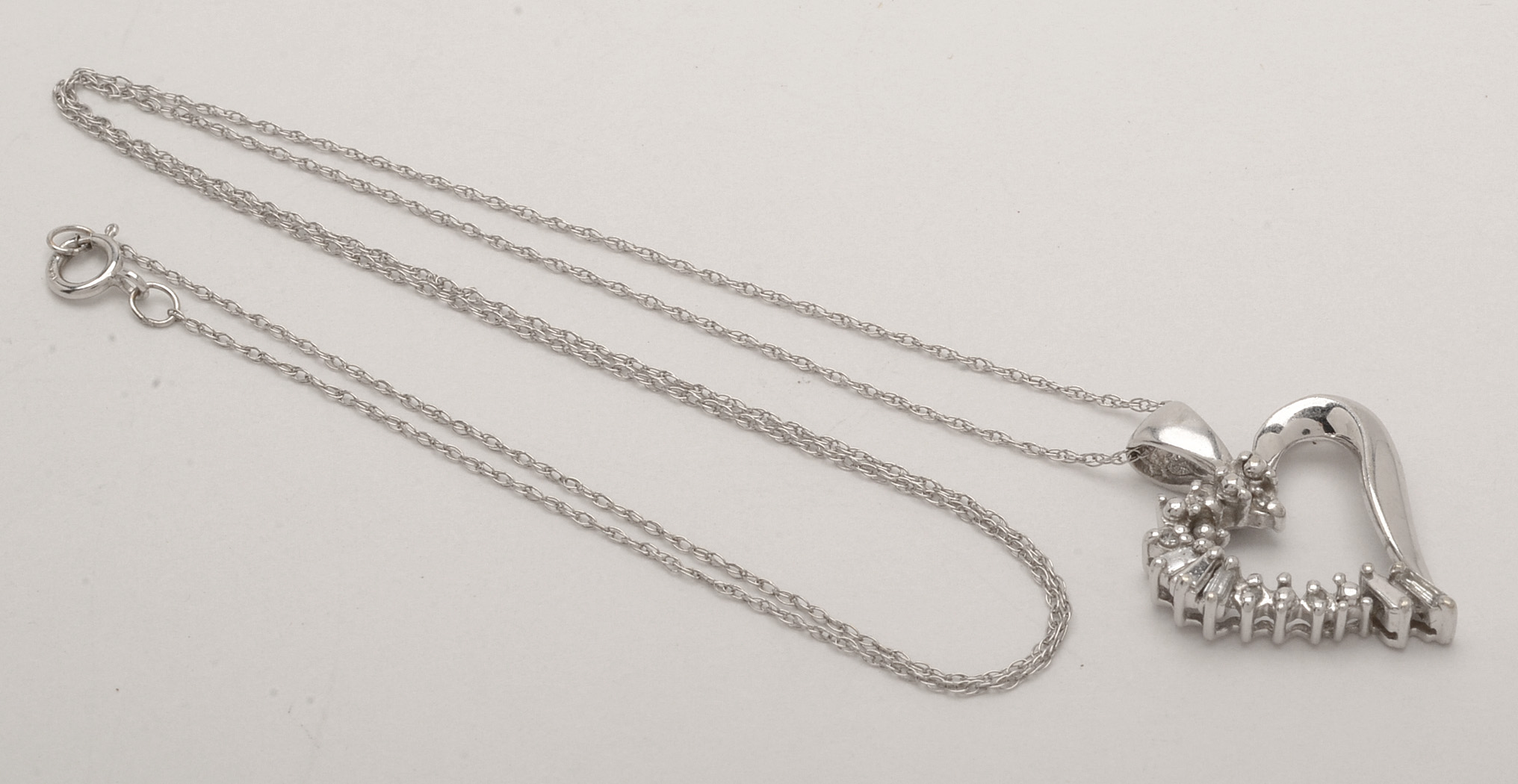 10K White Gold Diamond Heart Shape Pendant Necklace and 10K Hoops