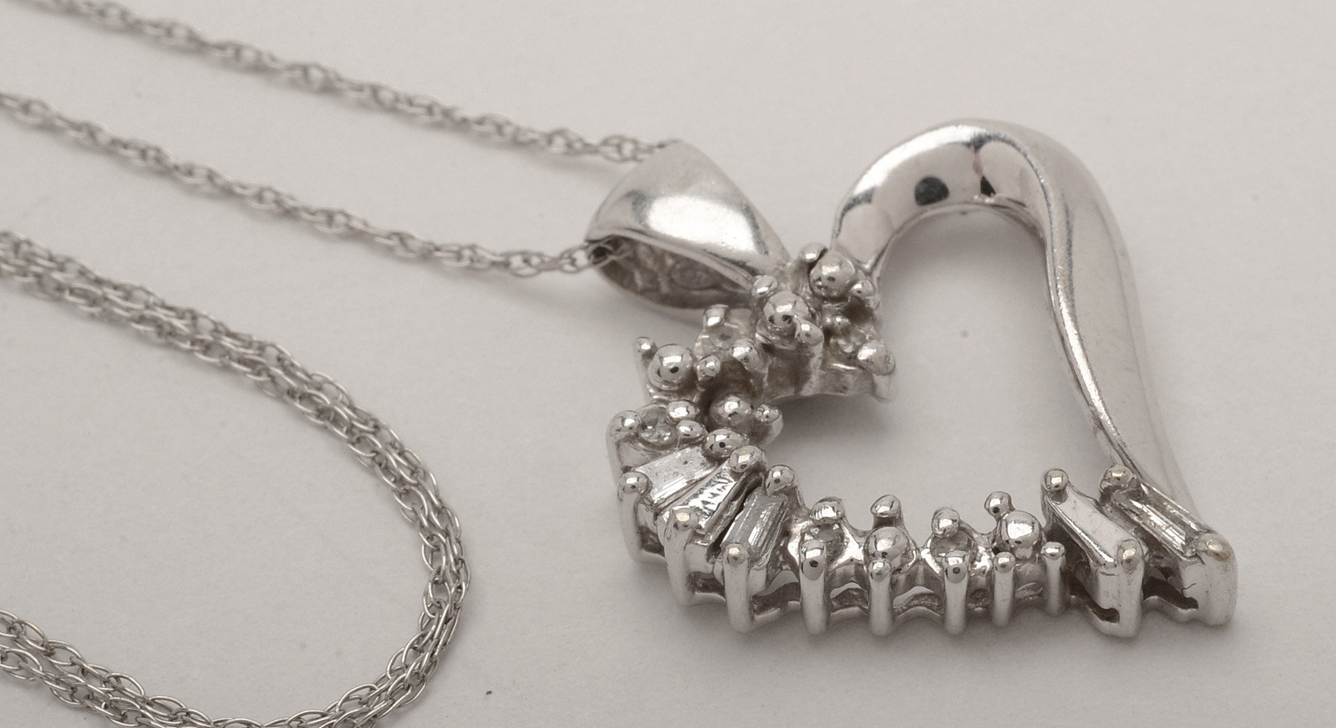 10K White Gold Diamond Heart Shape Pendant Necklace and 10K Hoops