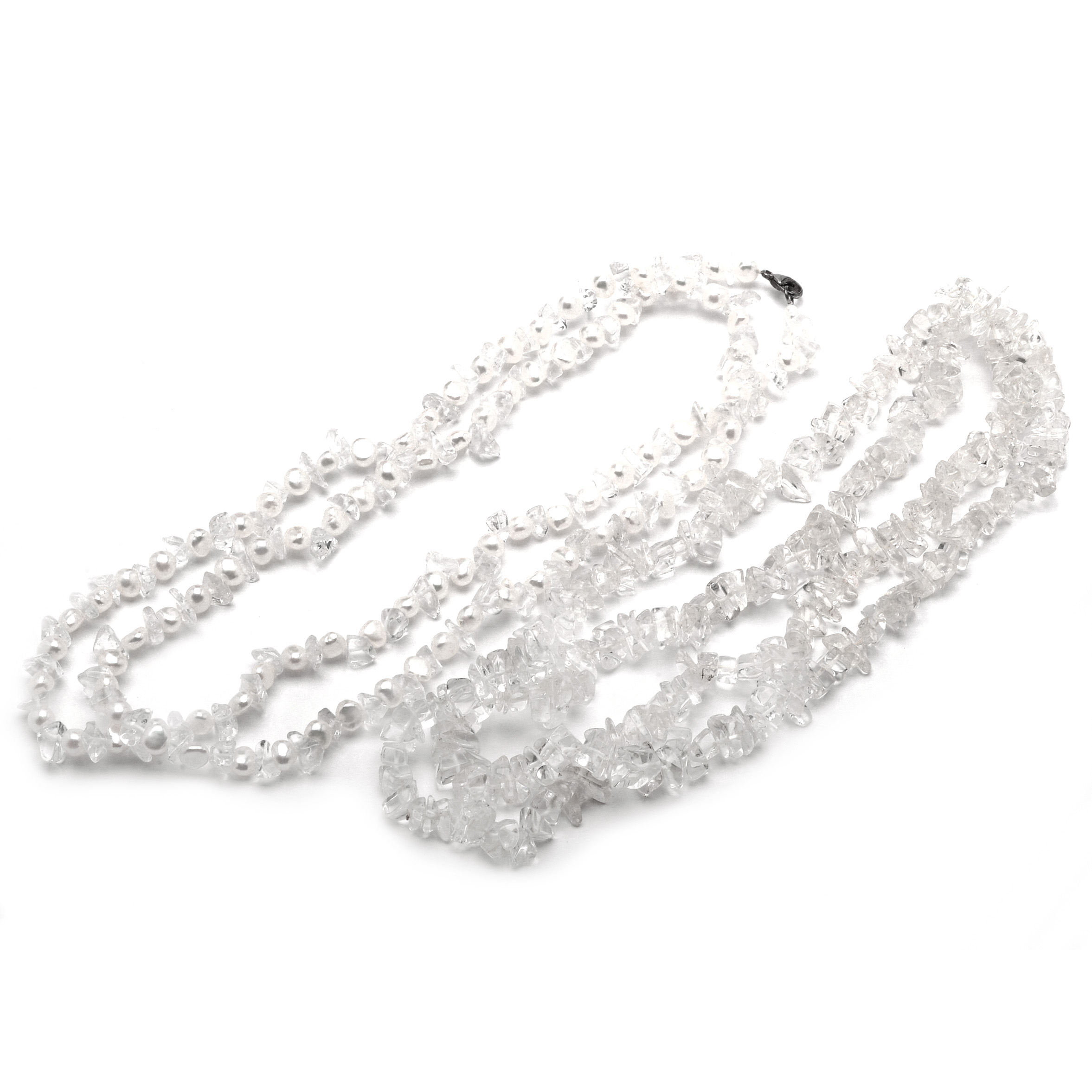 Two Tumbled Rough Rock Crystal Quartz Beaded Necklaces