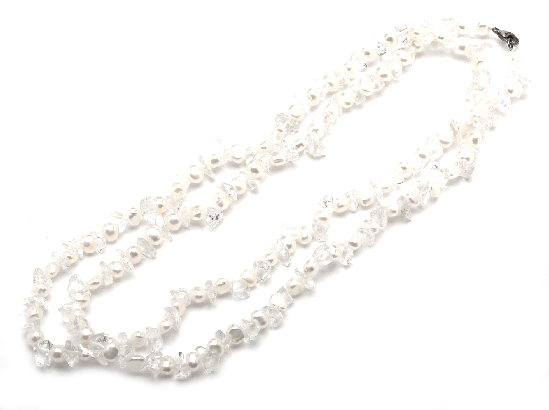 Two Tumbled Rough Rock Crystal Quartz Beaded Necklaces