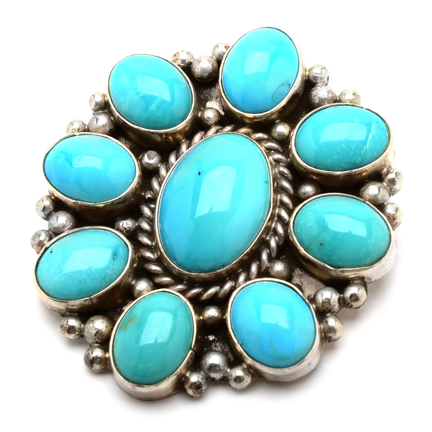 Southwestern Sterling Silver Turquoise Brooch/Pendant