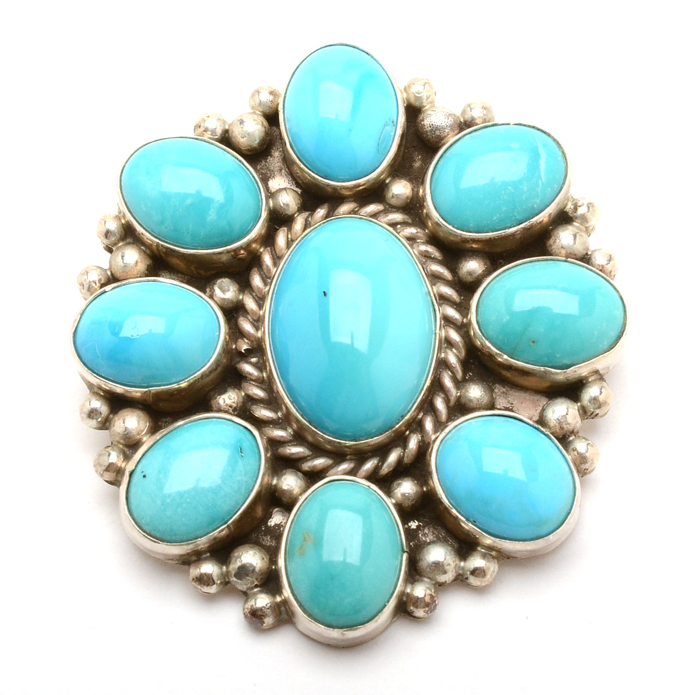 Southwestern Sterling Silver Turquoise Brooch/Pendant