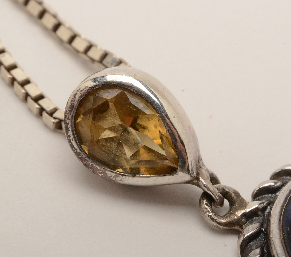 Sterling Silver Lapis Lazuli Drop Pendant Necklace