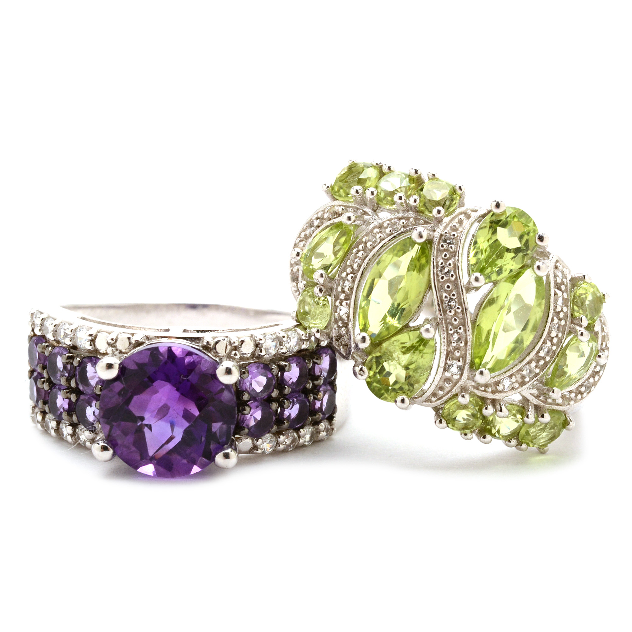 Sterling Silver Peridot Ring and Sterling Amethyst and Topaz Ring