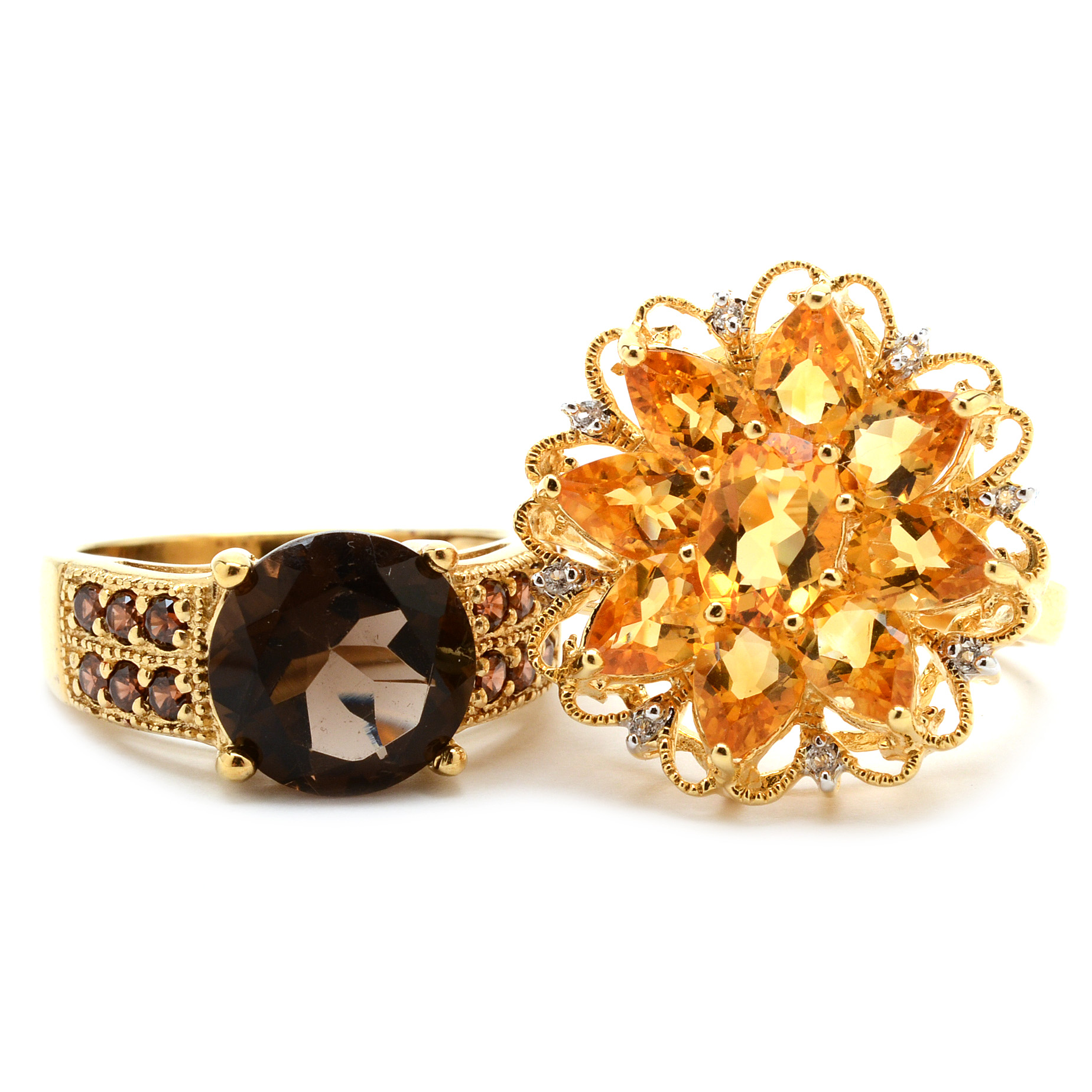 Two Sterling Silver Vermeil Rings with Semi-Precious Gemstones