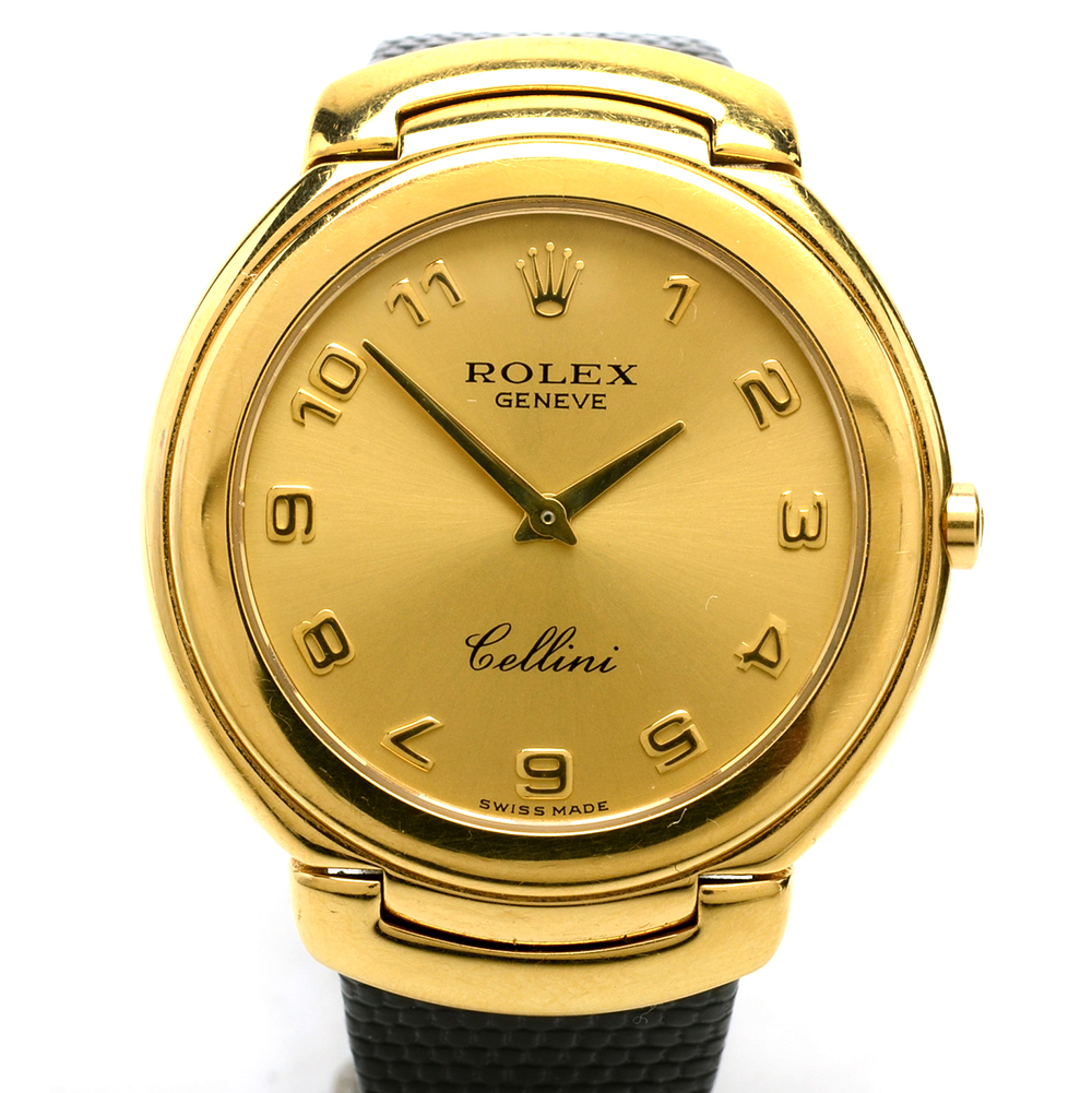 Men's 18K Yellow Gold Rolex Geneve Cellini Watch with Lizard Band